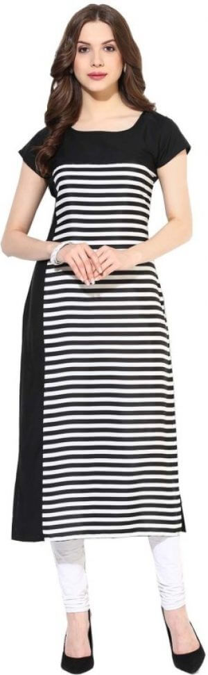 FabTag  - Krapal Women's Striped Straight Kurta(Black, White)
