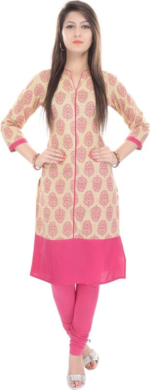 Gujari Women Printed Straight Kurta(Beige)