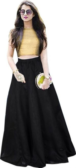 Aika Solid, Self Design Lehenga Choli in Black and Gold