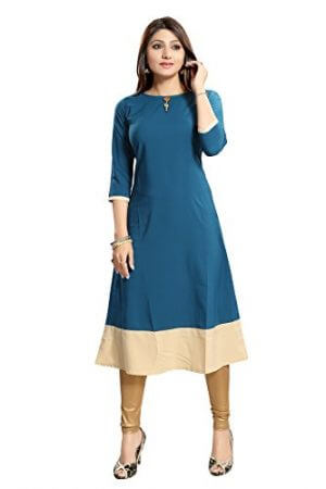 ALC Creations Women Solid A-line Kurta Blue and Beigie