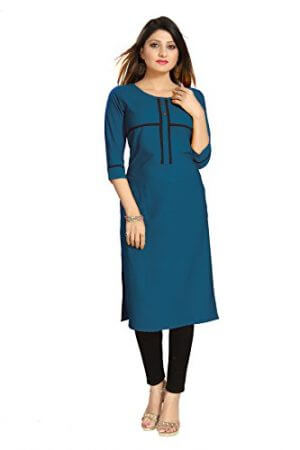 ALC Creations Women Solid Straight Kurta in Balck and Blue