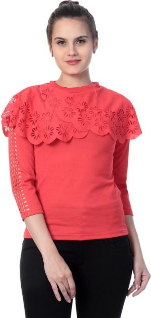 BuyNewTrend Casual 3/4th Sleeve Solid Women's Dark Blue Top