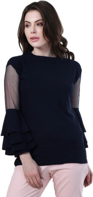 BuyNewTrend Casual Full Sleeve Solid Women's Dark Blue Top