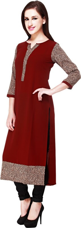 Cottinfab Women’s Solid Straight Kurta in Maroon