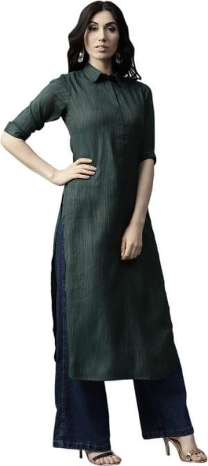 Gerua Women Solid Straight Kurta in Green