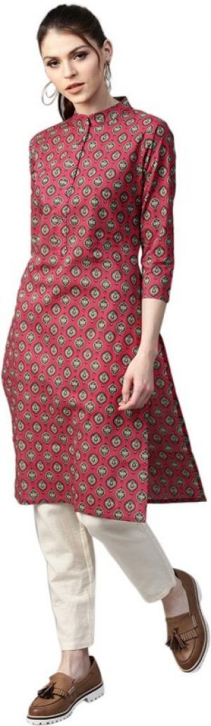 Gerua Women's Abstract Straight Kurta in Pink