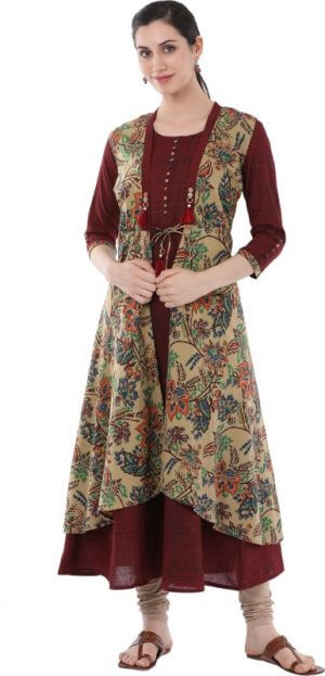 Gulmohar Jaipur Women Printed Flared Kurta in Red