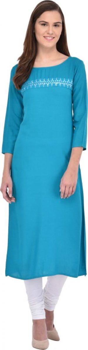 Gulmohar Jaipur Women's Embroidered Straight Kurta in Blue