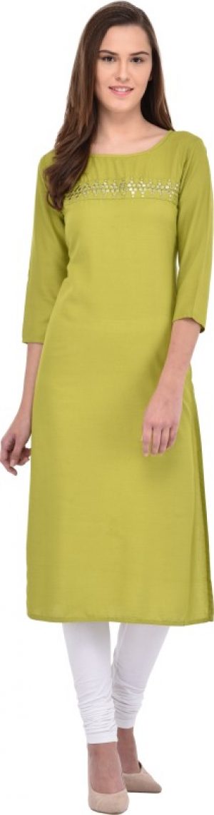 Gulmohar Jaipur Women's Embroidered Straight Kurta in Green
