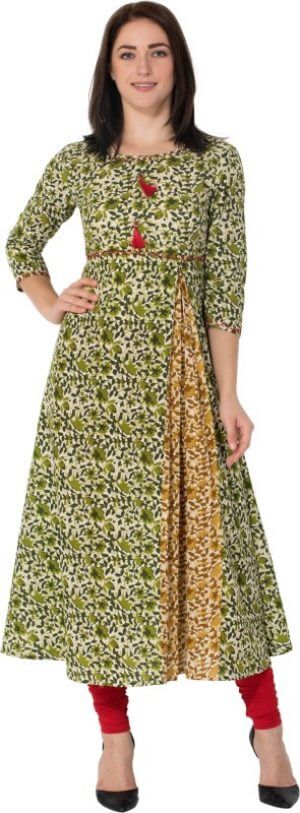 Gulmohar Jaipur Women's Printed A-line Kurta in Green