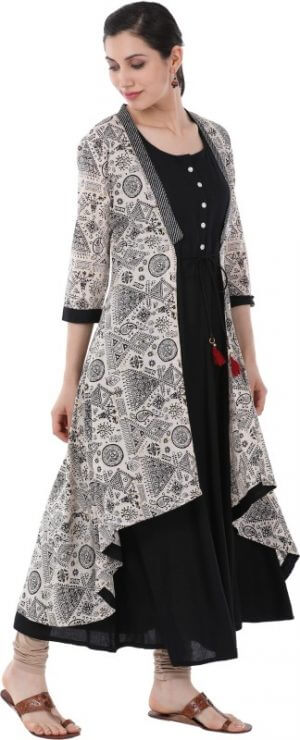Gulmohar Jaipur Women's Printed Flared Kurta in Black