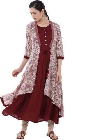 GULMOHAR JAIPUR Women's Layer Rayon Kurti in maroon
