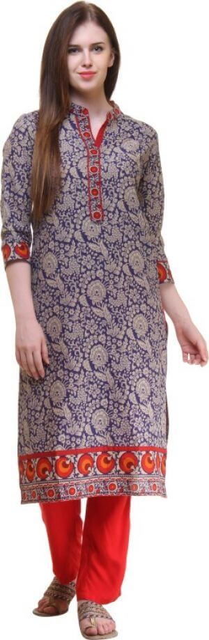 GULMOHAR JAIPUR Women's Cotton Printed Kurti in Blue and begie