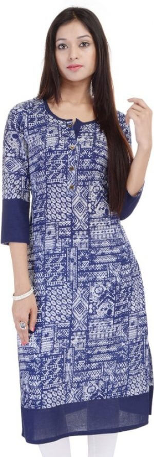 Gulmohar Jaipur Women's Printed Straight Kurta in Blue and White