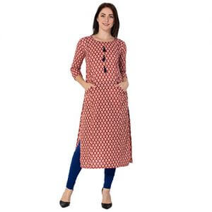 Gulmohar Jaipur Women's Cotton Straight Kurti in Red