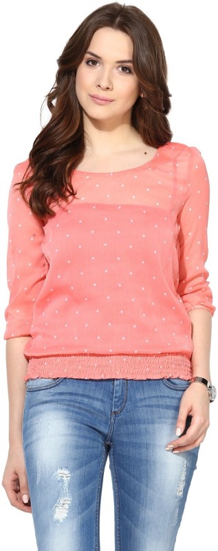 Harpa Casual 3/4th Sleeve Polka Print Women’s Orange Top