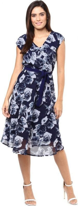 Harpa Women's Fit and Flare Blue Dress
