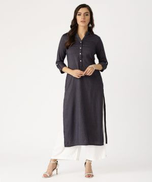 Libas Women Striped Straight Blue Kurta