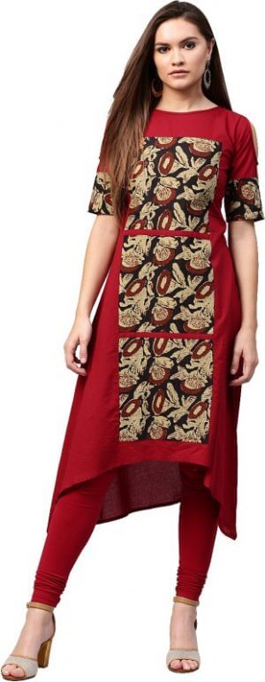 Nayo Women's Printed Straight Kurta in Maroon