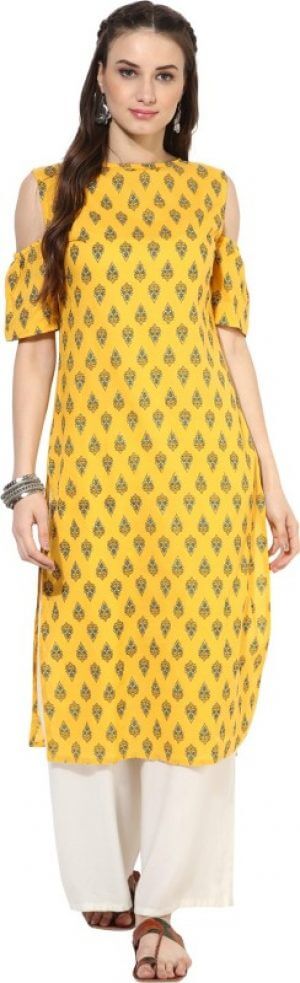 Nayo Women's Printed Straight Kurta in Yellow