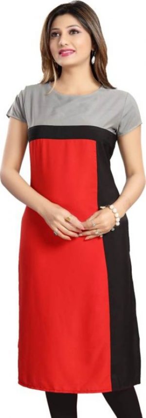 PAVITRA Fashion Women's Crepe Solid Straight Kurta in Red