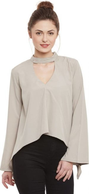 Popnetic Casual Full Sleeve Solid Women's Beige Top