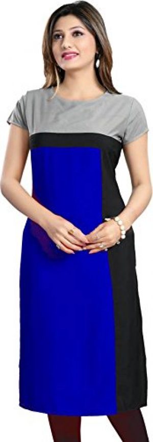 PAVITRA Fashion Women's Crepe Solid Straight Kurta in Blue