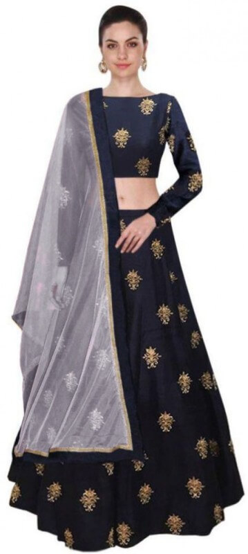 Shree Impex Embroidered Semi Stitched Lehenga, Choli and Dupatta Set in Dark Blue