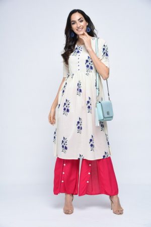 Stylum Casual Block Print Women Kurti in Beige