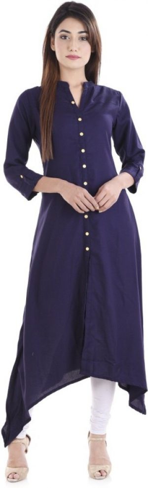 Stylum Women Solid Trail Cut Kurta in Dark Blue