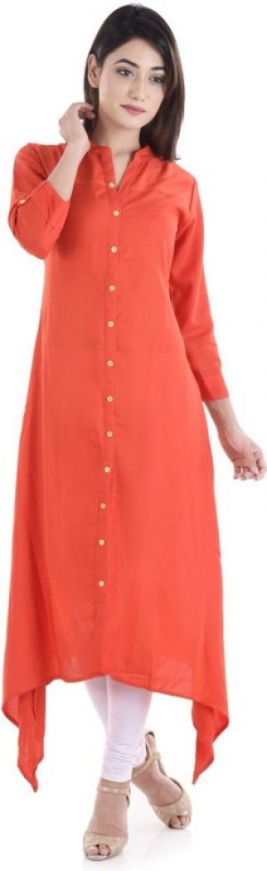 Stylum Women's Solid A-line Orange Kurta
