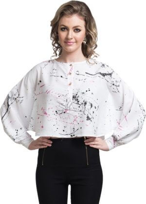 Uptownie Lite Party Full Sleeve Self Design Women's White Top