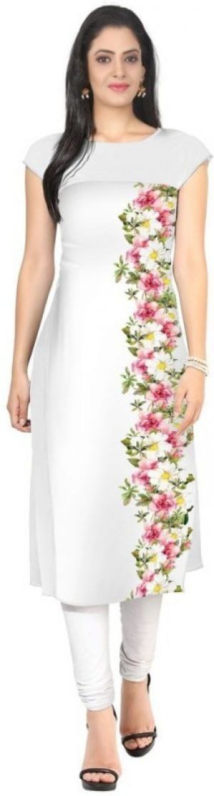 Ziyaa Women Floral Print Straight Kurta in white