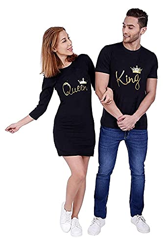 ADYK Cotton Printed Knee Length King Queen Tshirt Dress for Couple at Cheap Price in India