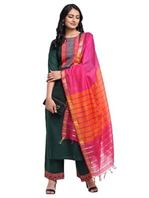 ANNI DESIGNER Women’s Cotton Printed Straight Kurta with Palazzo & Dupatta at Cheap Price in India