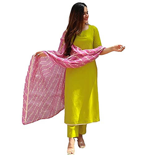 ANNI DESIGNER Women’s Rayon Solid Kurta with Palazzo and Dupatta at Sale Price in India