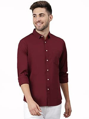 Dennis Lingo Men's Slim Fit Shirt (C301_DarkRed_S_Dark Red S) at Cheap Price in India