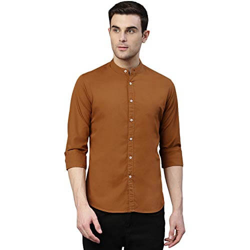 Dennis Lingo Men’s Solid Slim Fit Casual Shirt (CC201_Brown_S_Brown_S) at Sale Price in India