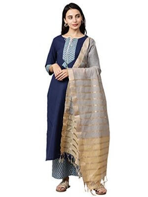 INDO ERA Women’s Pure Cotton Solid Straight Kurta Palazzo with Dupatta Set at Sale Price in India