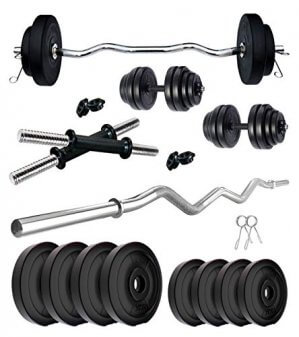 Kore PVC 20 Kg Home Gym Set With One 3 Ft Curl Rod And One Pair Dumbbell Rods, Multicolour at Discount Price in India
