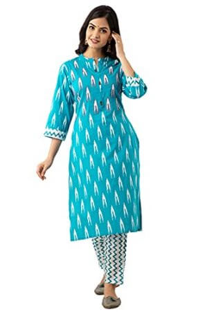Omask Women Cotton A-Line Kurta With Pant At Cheap Price In India