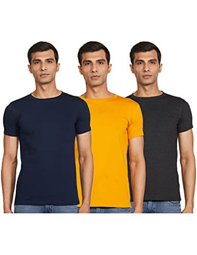 T2F Men’s Solid Regular T-Shirt (Pack of 3) (MNS-TSRT-01_Multicolor 4 S) at Discount Price in India