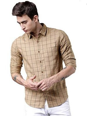 Tryme Fashion Men's Regular Fit Shirt (Men's Casual Shirt Checks_Beige_Small) at Sale Price in India