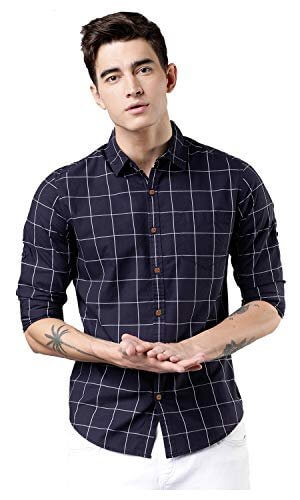 Tryme Fashion Men's Regular Fit Shirt (Men's Casual Shirt Checks_Navy Blue_Small) at Sale Price in India