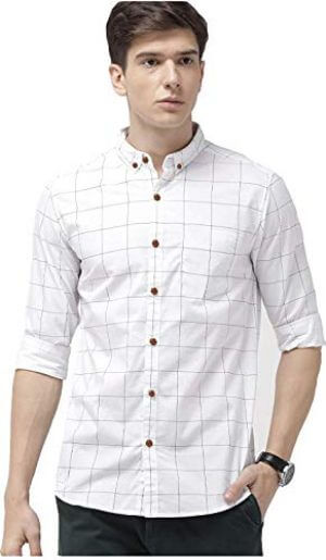 Tryme Fashion Men's Regular Fit Shirt (Men's Casual Shirt Checks_White_X-Large) at Cheap Price in India