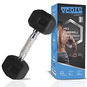 VCORE FITNESS Hex Dumbbell 5Kg Single Dumbbell, Ideal for Home Gym Dumbbells Exercise Workout for Men & Women, Steel Iron Rubber Encased, Black at Discount Price in India