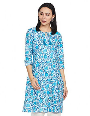 Amazon Brand - Myx Women's Cotton Regular Kurti (PAG 46_Blue_S) at Cheap Price in India