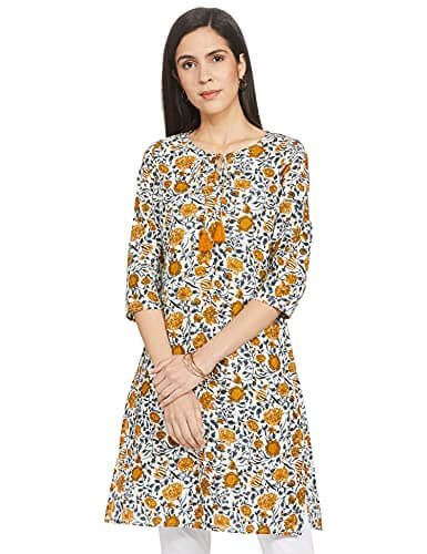 Amazon Brand – Myx Women’s Cotton Regular Kurti (PAG 46_Grey Mustard_S) at Sale Price in India