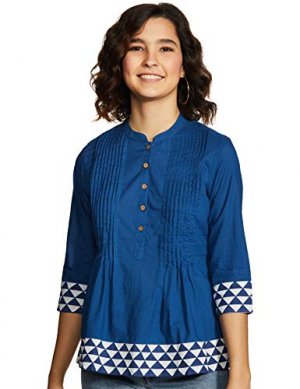 Amazon Brand - Myx Women's cotton short Kurti (AW18Bally2_Blue_Small) at Cheap Price in India