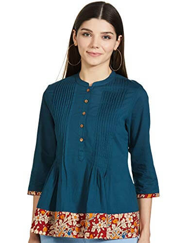 Amazon Brand – Myx Women’s Cotton Short Kurti (SS17KAL11E_Blue_Large) at Sale Price in India